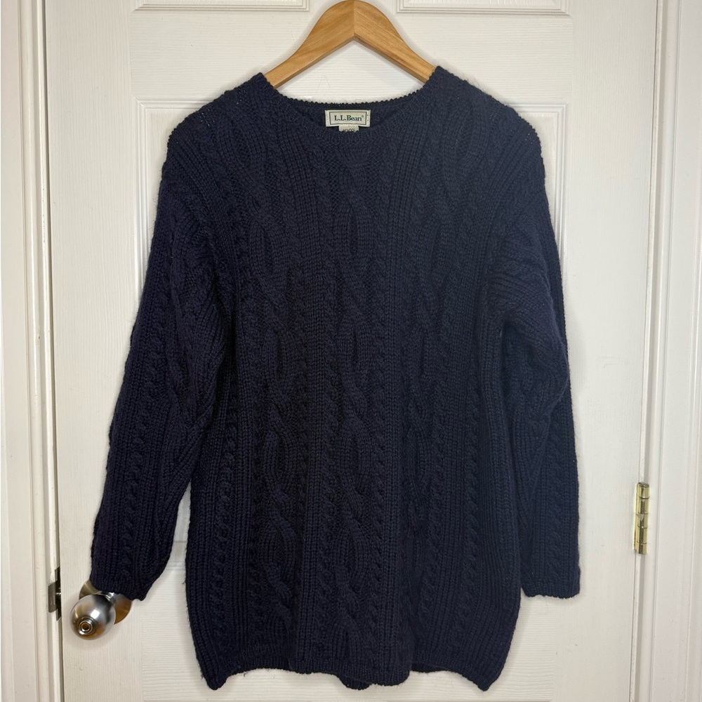 Vintage L.L. Bean Wool Woman’s Chunky Cable Knit Sweater Made in Ireland Medium